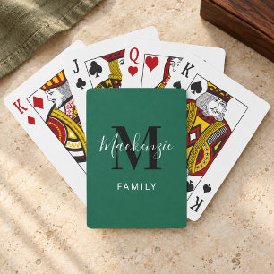 Jeu De Cartes Monogramme de famille vert moderne personnalisé