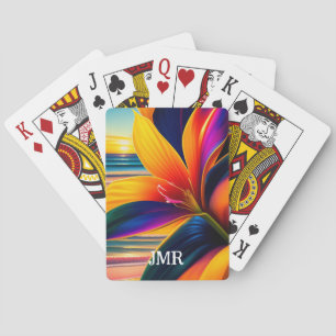 Jeu De Cartes Monogramme de fleurs paradisiaques tropicales