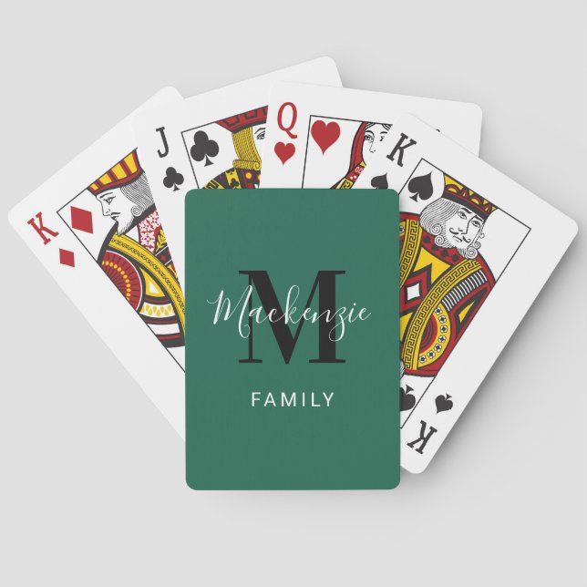 Jeu De Cartes Monogramme de la famille personnalisée moderne ver (dos)