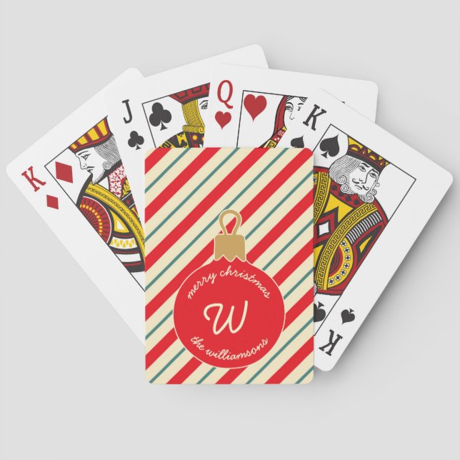 Jeu De Cartes Monogramme de l'ornement des fêtes rouges (dos)