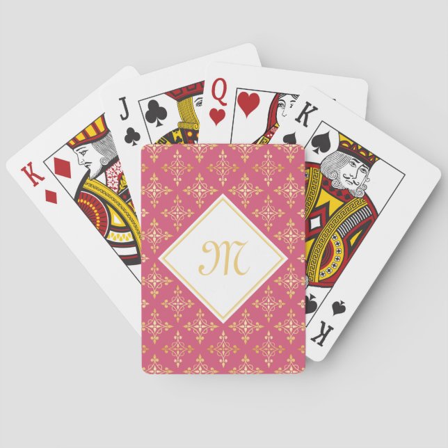 Jeu De Cartes Monogramme de luxe rose et or Quatre Floral (dos)