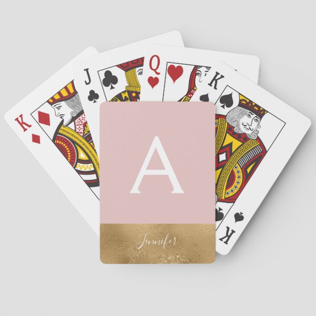 Jeu De Cartes Monogramme de luxe Sparkle Bling d'or rose pâle (dos)