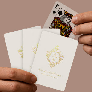 Jeu De Cartes Monogramme de mariage en ivoire dans un blason vin