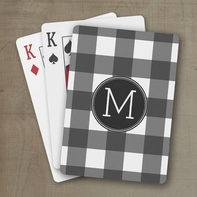 Jeu De Cartes Monogramme de Motif de buffle noir blanc rustique (Personalized playing cards with a fun area to add text such as a name or monogram)