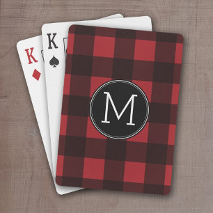 Jeu De Cartes Monogramme de Motif de buffle rouge et noir rustiq