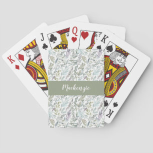 Jeu De Cartes Monogramme de nom à l'aquarelle botanique bleu ver