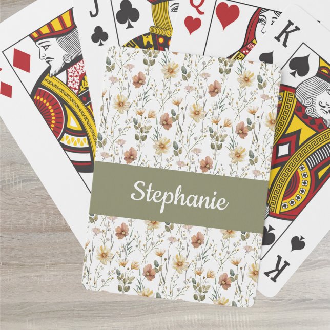 Jeu De Cartes Monogramme de nom à l'aquarelle de fleur sauvage B (Créateur téléchargé)