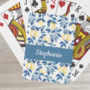 Jeu De Cartes Monogramme de nom aquarelle citron bleu