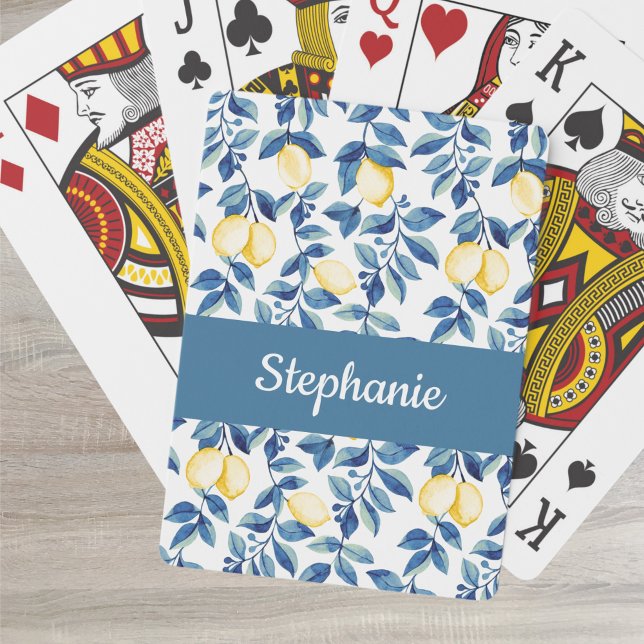 Jeu De Cartes Monogramme de nom aquarelle citron bleu (Créateur téléchargé)