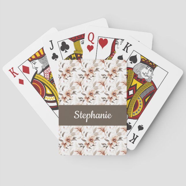 Jeu De Cartes Monogramme de nom aquarelle de fleur sauvage rose (dos)
