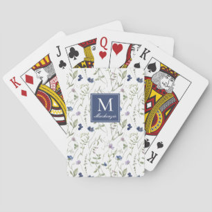 Jeu De Cartes Monogramme de nom aquarelle fleur sauvage bleue