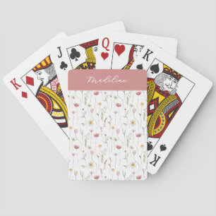 Jeu De Cartes Monogramme de nom aquarelle Fleur sauvage Rose Pou