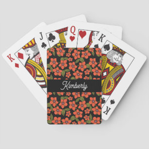 Jeu De Cartes Monogramme de nom aquarelle florale rouge