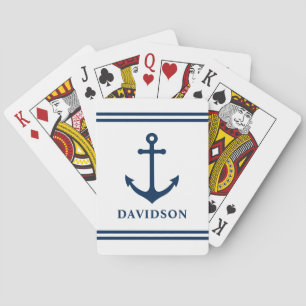 Jeu De Cartes Monogramme de nom de famille d'ancre nautique Navy