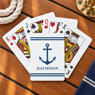 Jeu De Cartes Monogramme de nom de famille d'ancre nautique Navy