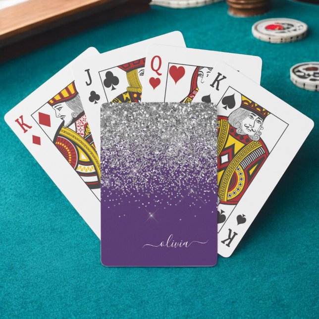 Jeu De Cartes Monogramme de nom de fille scintillant argent viol (Créateur téléchargé)
