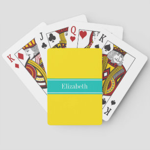 Jeu De Cartes Monogramme de nom de ruban Turquoise jaune uni