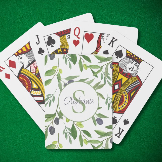 Jeu De Cartes Monogramme de nom motif olive aquarelle (Créateur téléchargé)