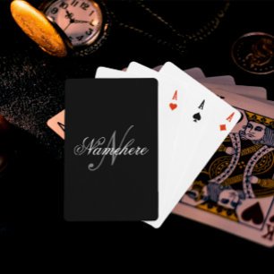 Jeu De Cartes Monogramme de nom noir et blanc personnalisé uniqu