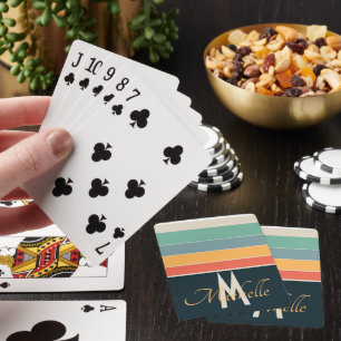Jeu De Cartes Monogramme de nom personnalisé rétro bleu marine e