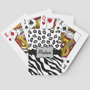 Jeu De Cartes Monogramme de peau de léopard blanc noir