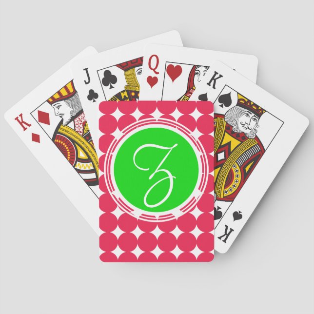 Jeu De Cartes Monogramme de point Polka vert et rouge (dos)