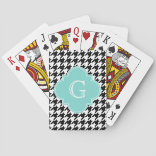 Jeu De Cartes Monogramme de Quatrefoil Aqua noir blanc