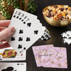 Jeu De Cartes Monogramme de script Marbre Violet Or Glam 