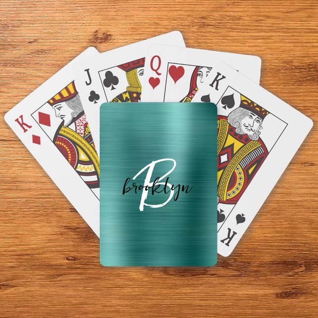 Jeu De Cartes Monogramme de script noir et blanc en métal brossé (Créateur téléchargé)
