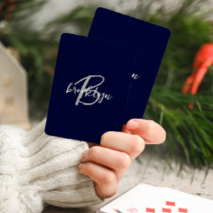 Jeu De Cartes Monogramme de script tendance bleu marine gris bla