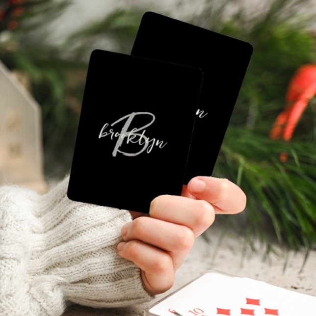 Jeu De Cartes Monogramme de script tendance Noir Gris Blanc (Créateur téléchargé)
