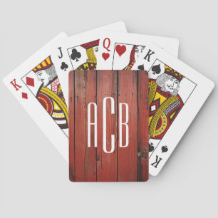 Jeu De Cartes Monogramme de trois lettres en bois de grange roug