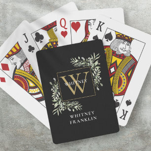Jeu De Cartes Monogramme de verdure en or noir personnalisé