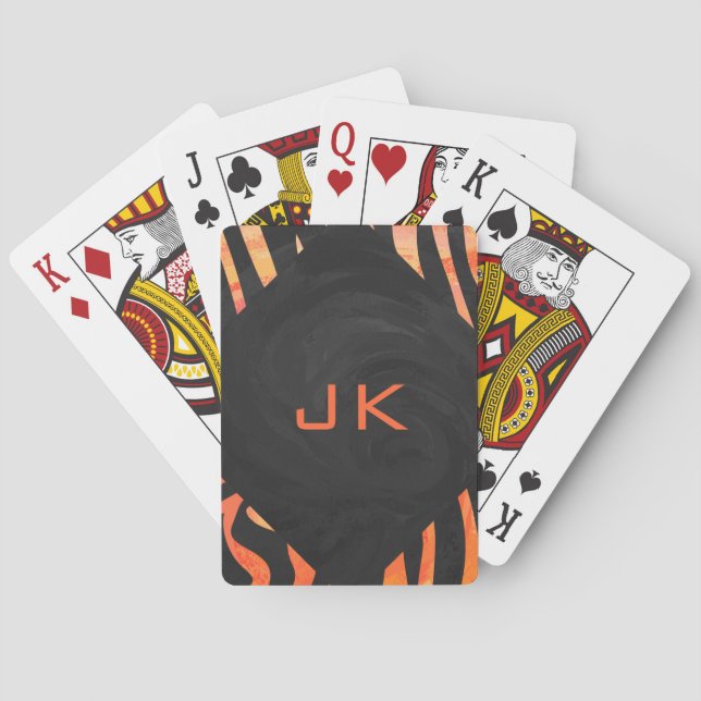 Jeu De Cartes Monogramme de zèbre orange et noir (dos)