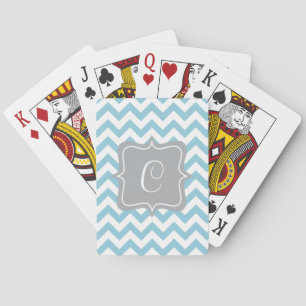 Jeu De Cartes Monogramme de zigzag bleu et blanc