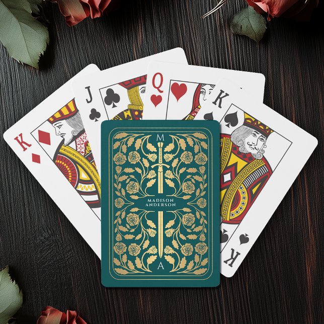 Jeu De Cartes Monogramme d'épée d'or turquoise Royal Médiévale (Créateur téléchargé)