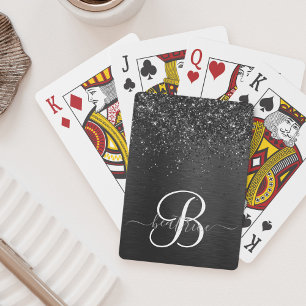 Jeu De Cartes Monogramme d'étincelle à Parties scintillant noire