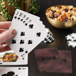 Jeu De Cartes Monogramme d'étiquette noire sur marron clair fumé