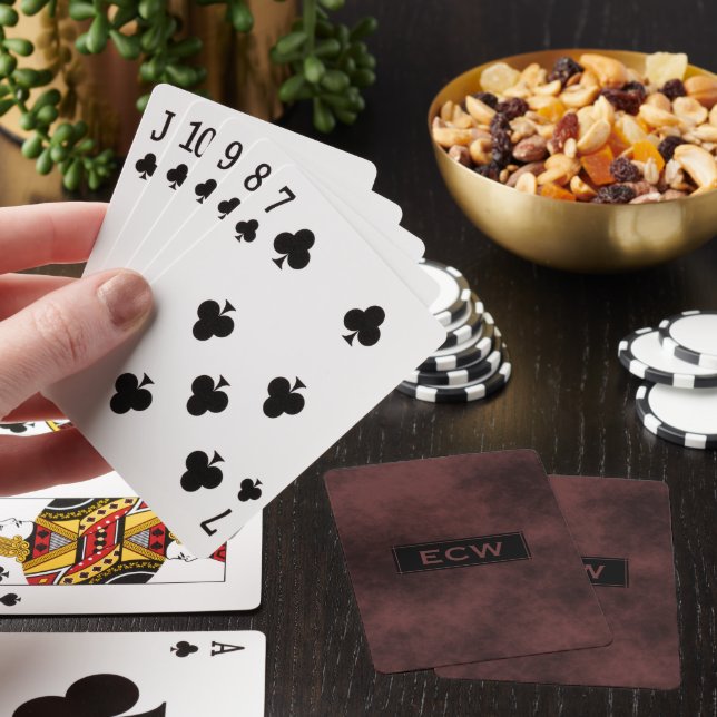 Jeu De Cartes Monogramme d'étiquette noire sur marron clair fumé (In Situ)