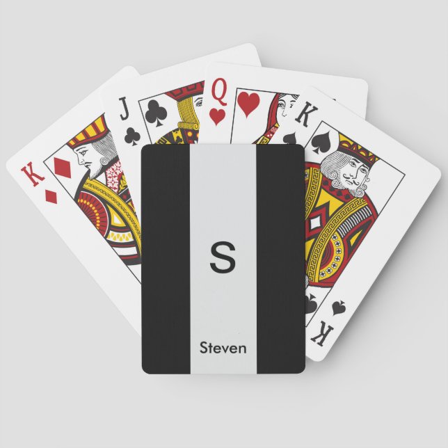 Jeu De Cartes Monogramme Deux tons moderne noir et gris clair (dos)