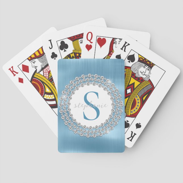 Jeu De Cartes Monogramme Diamants Bleu Métal Brossé Luxueux (dos)