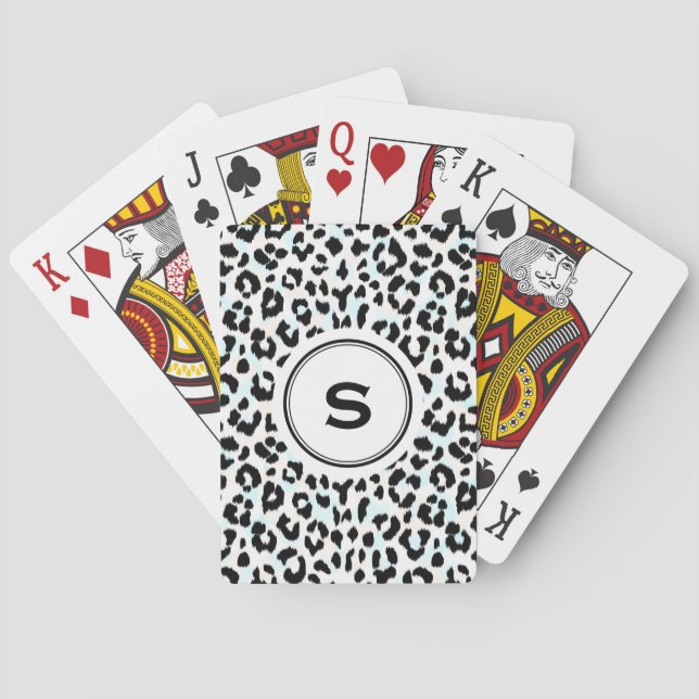 Jeu De Cartes monogramme d'impression chic de guépard noir et bl (dos)