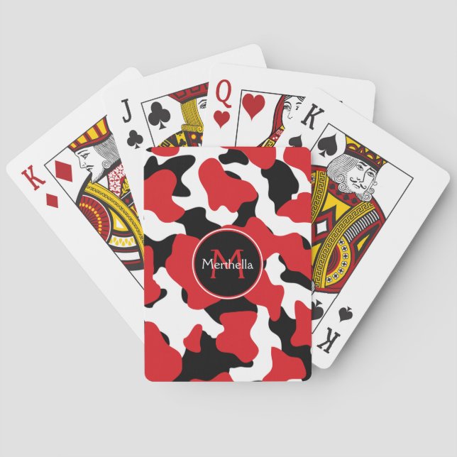Jeu De Cartes Monogramme d'impression de vache noire rouge tenda (dos)