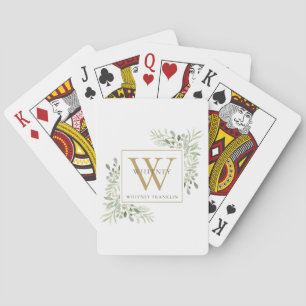 Jeu De Cartes Monogramme d'or Élégant Verdure moderne