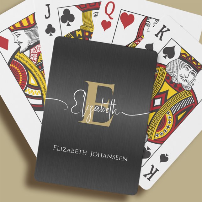 Jeu De Cartes Monogramme d'or en métal brossé noir moderne (Créateur téléchargé)