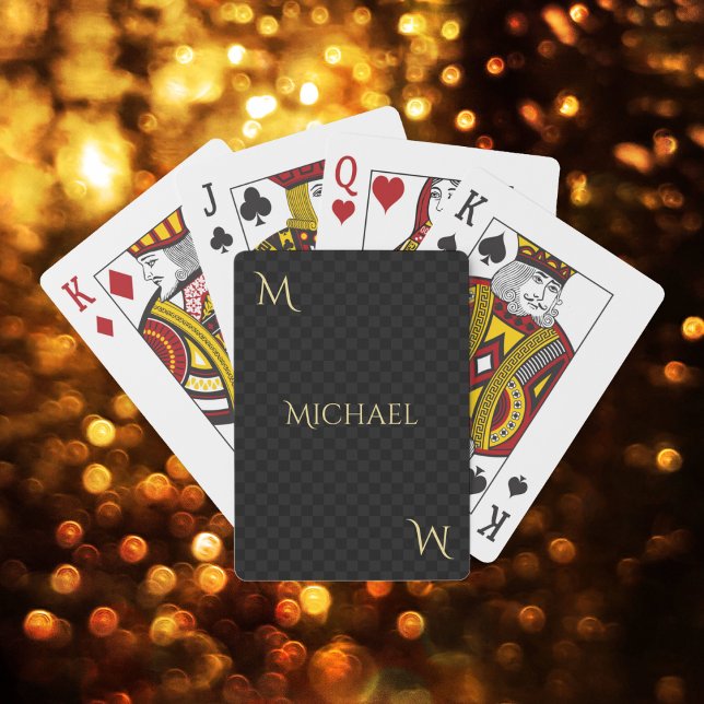 Jeu De Cartes Monogramme d'or Faux personnalisé Vérifications de (Personalized Faux Gold Monogram Name Checks Poker Playing Cards)