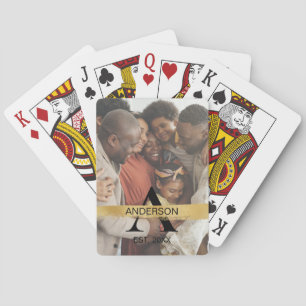 Jeu De Cartes Monogramme doré de photo de famille personnalisée