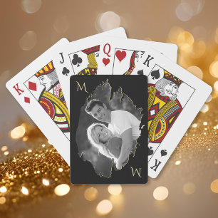Jeu De Cartes Monogramme doré personnalisé de photo élégant uniq