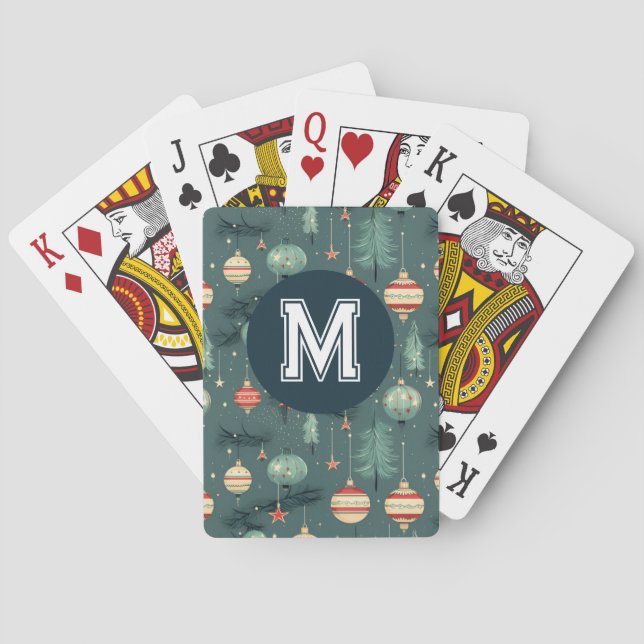 Jeu De Cartes Monogramme d'ornement de Noël rétro Jouer des cart (dos)