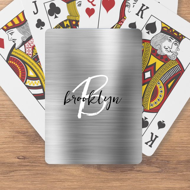 Jeu De Cartes Monogramme écriture noir et blanc Métal brossé arg (Créateur téléchargé)